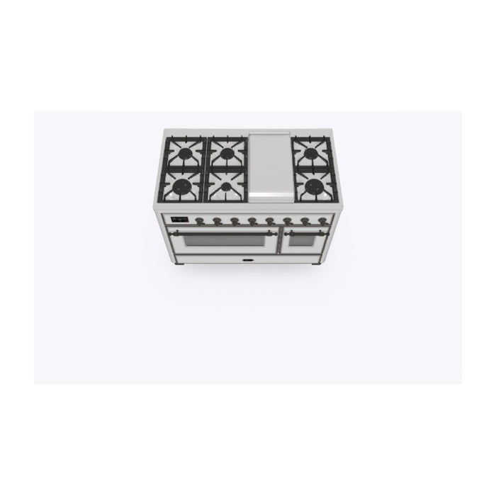ILVE 48 Inch Majestic II Dual Fuel Range with 8 Sealed Burners, Triple Glass Cool Door, Convection Oven (UM12FDNS)