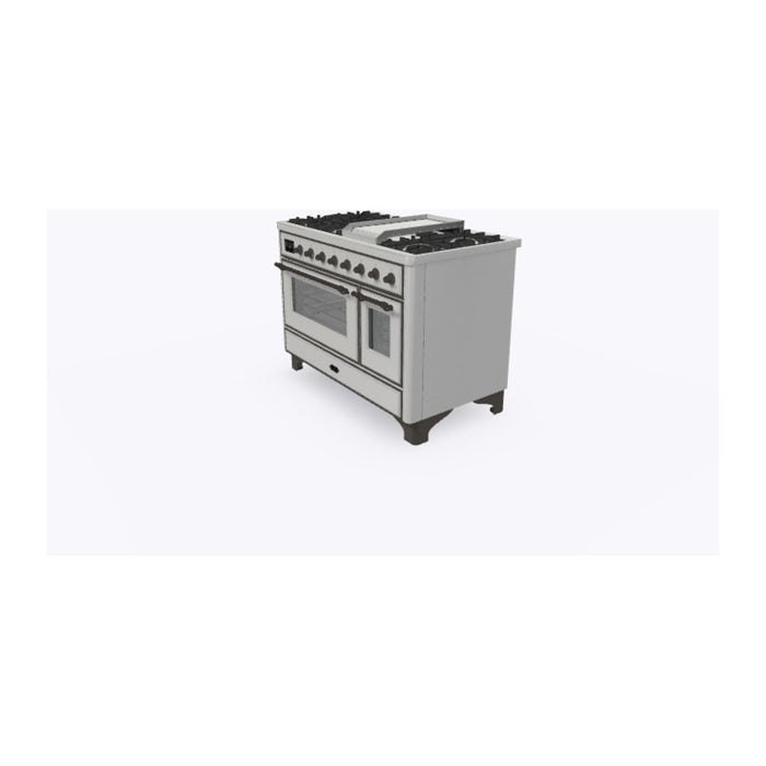 ILVE 48 Inch Majestic II Dual Fuel Range with 8 Sealed Burners, Triple Glass Cool Door, Convection Oven (UM12FDNS)