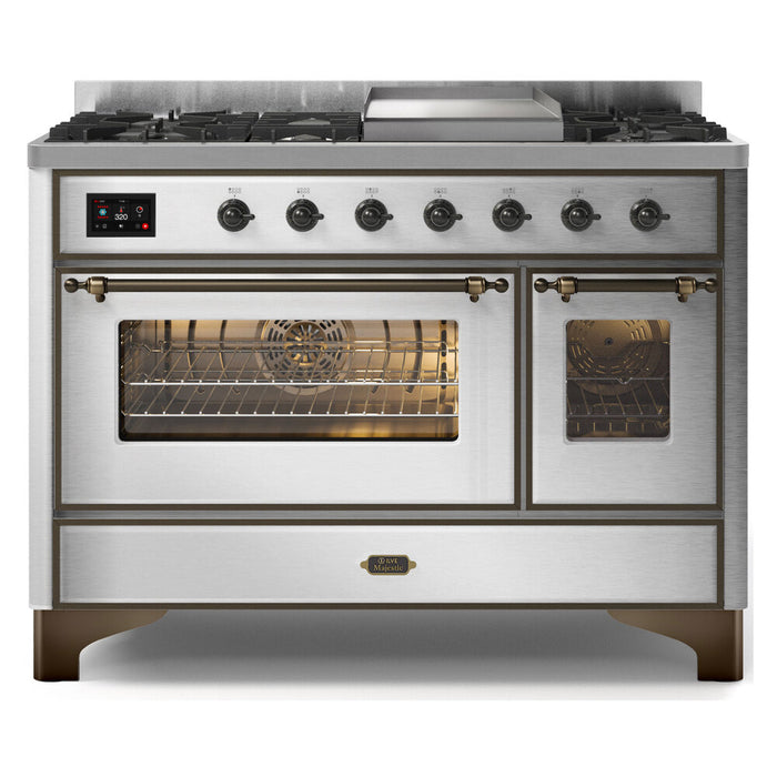 ILVE 48 Inch Majestic II Dual Fuel Range with 8 Sealed Burners, Triple Glass Cool Door, Convection Oven (UM12FDNS)