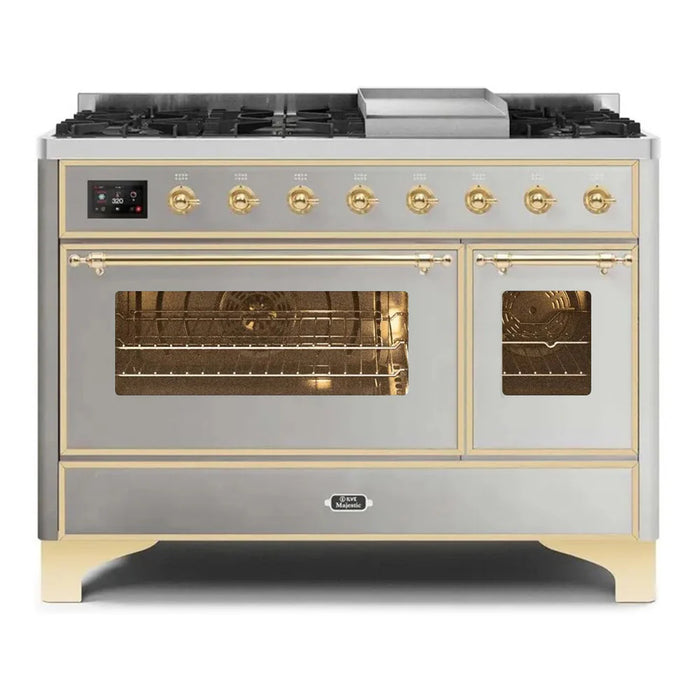 ILVE 48 Inch Majestic II Dual Fuel Range with 8 Sealed Burners, Triple Glass Cool Door, Convection Oven (UM12FDNS)