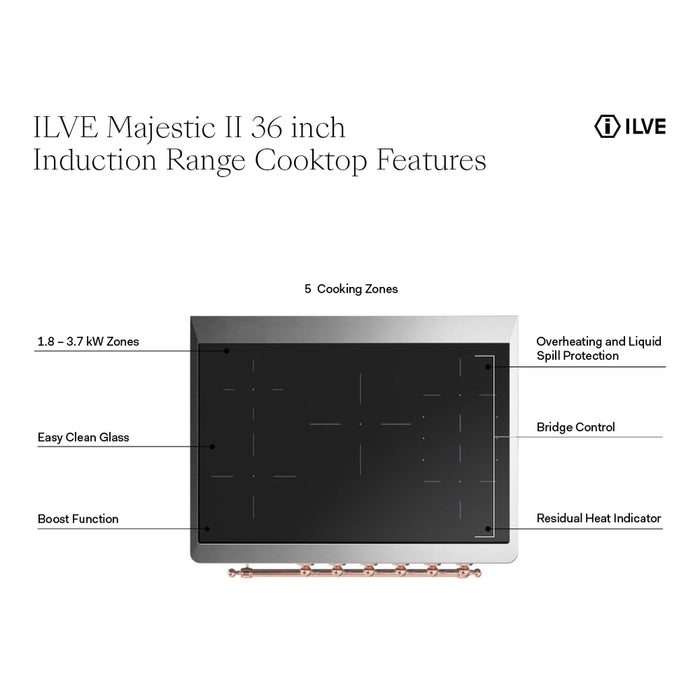 ILVE 36" Majestic II Series Electric Induction and Electric Oven Range with 5 Elements (UMI09NS3)