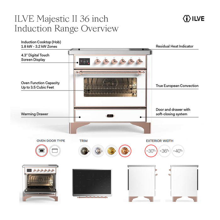 ILVE 36" Majestic II Series Electric Induction and Electric Oven Range with 5 Elements (UMI09NS3)