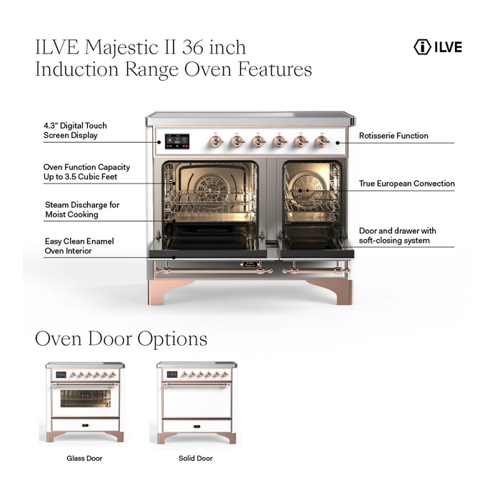 ILVE 36" Majestic II Series Electric Induction and Electric Oven Range with 5 Elements (UMI09NS3)