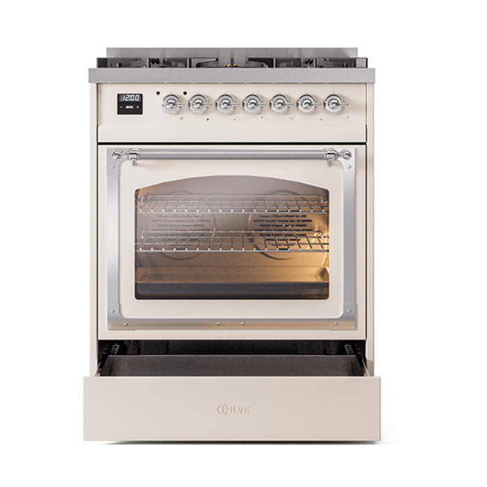 ILVE Nostalgie II Noblesse 30 inch Dual Fuel Range, Triple Glass Door- UN30NMP