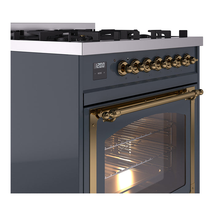 ILVE Nostalgie II Noblesse 30 inch Dual Fuel Range, Triple Glass Door- UN30NMP