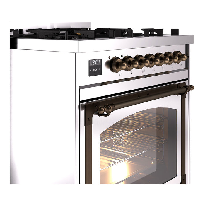 ILVE Nostalgie II Noblesse 30 inch Dual Fuel Range, Triple Glass Door- UN30NMP