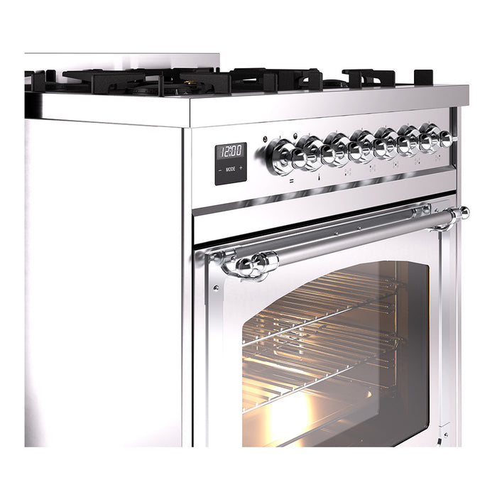 ILVE Nostalgie II Noblesse 30 inch Dual Fuel Range, Triple Glass Door- UN30NMP