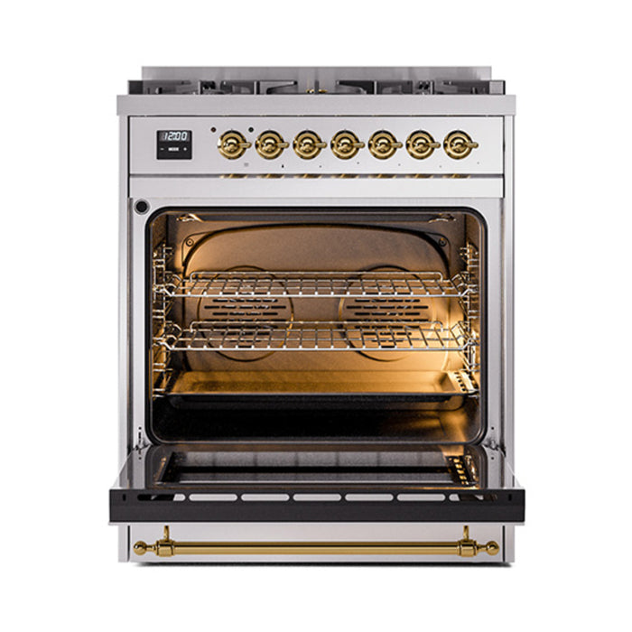 ILVE Nostalgie II Noblesse 30 inch Dual Fuel Range, Triple Glass Door- UN30NMP