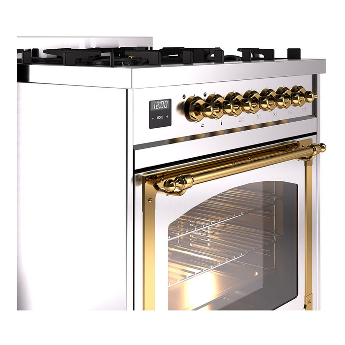 ILVE Nostalgie II Noblesse 30 inch Dual Fuel Range, Triple Glass Door- UN30NMP