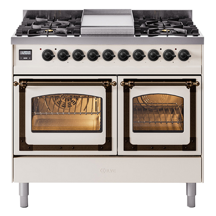 ILVE Nostalgie II Noblesse 40" Dual Fuel Range with 9 Sealed Burners + Griddle, Triple Glass Door - UND40FNMP