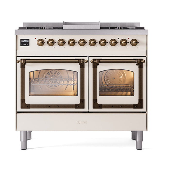 ILVE Nostalgie II Noblesse 40" Dual Fuel Range with 9 Sealed Burners + Griddle, Triple Glass Door - UND40FNMP