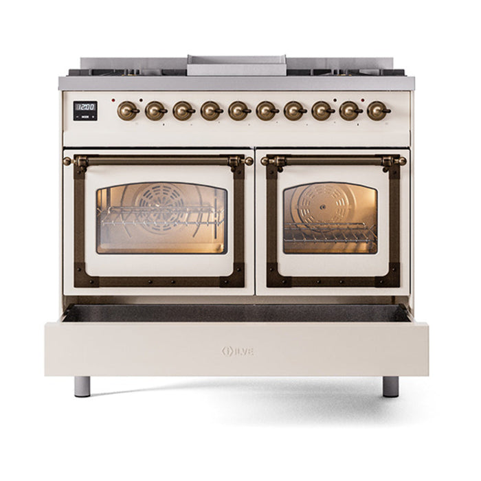 ILVE Nostalgie II Noblesse 40" Dual Fuel Range with 9 Sealed Burners + Griddle, Triple Glass Door - UND40FNMP