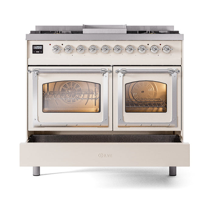 ILVE Nostalgie II Noblesse 40" Dual Fuel Range with 9 Sealed Burners + Griddle, Triple Glass Door - UND40FNMP