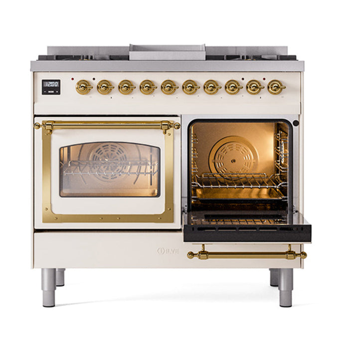 ILVE Nostalgie II Noblesse 40" Dual Fuel Range with 9 Sealed Burners + Griddle, Triple Glass Door - UND40FNMP