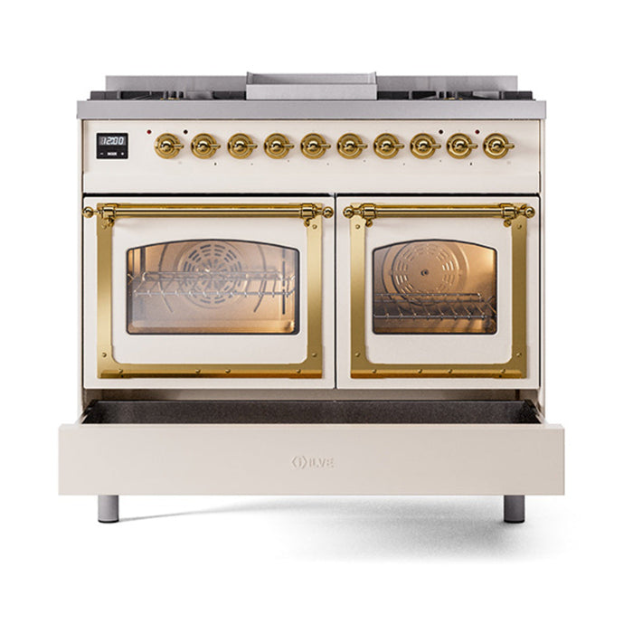 ILVE Nostalgie II Noblesse 40" Dual Fuel Range with 9 Sealed Burners + Griddle, Triple Glass Door - UND40FNMP