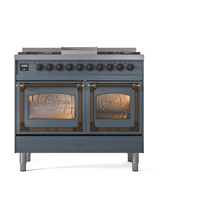 ILVE Nostalgie II Noblesse 40" Dual Fuel Range with 9 Sealed Burners + Griddle, Triple Glass Door - UND40FNMP