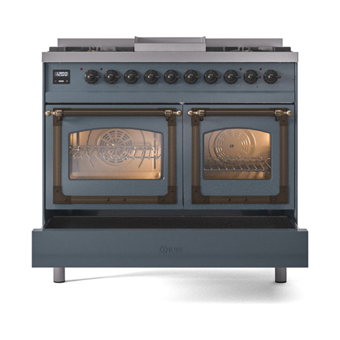 ILVE Nostalgie II Noblesse 40" Dual Fuel Range with 9 Sealed Burners + Griddle, Triple Glass Door - UND40FNMP