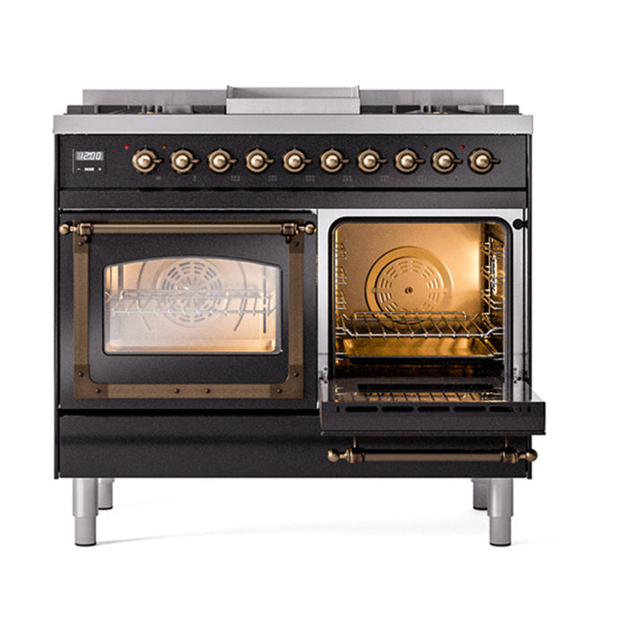 ILVE Nostalgie II Noblesse 40" Dual Fuel Range with 9 Sealed Burners + Griddle, Triple Glass Door - UND40FNMP