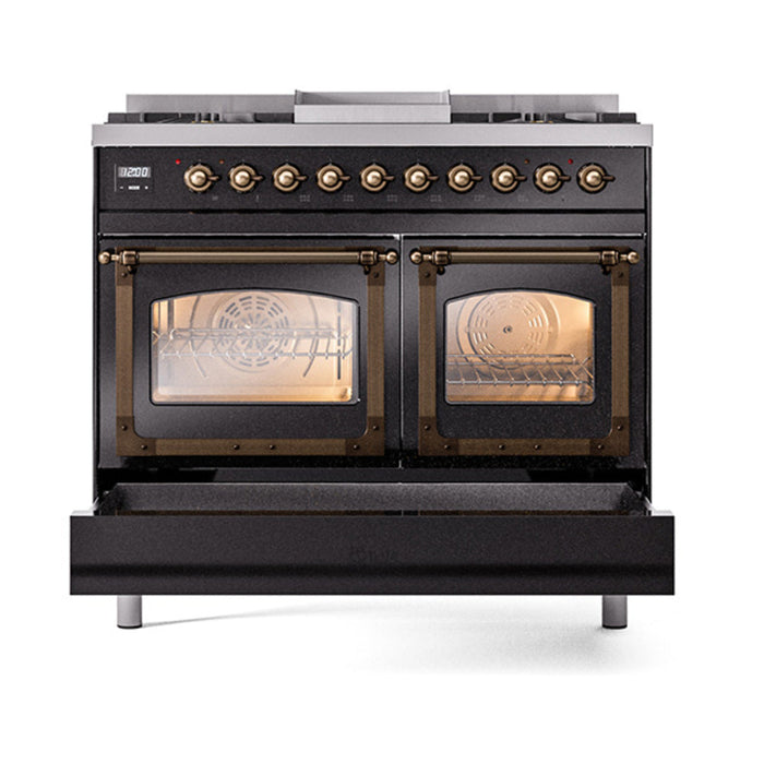 ILVE Nostalgie II Noblesse 40" Dual Fuel Range with 9 Sealed Burners + Griddle, Triple Glass Door - UND40FNMP