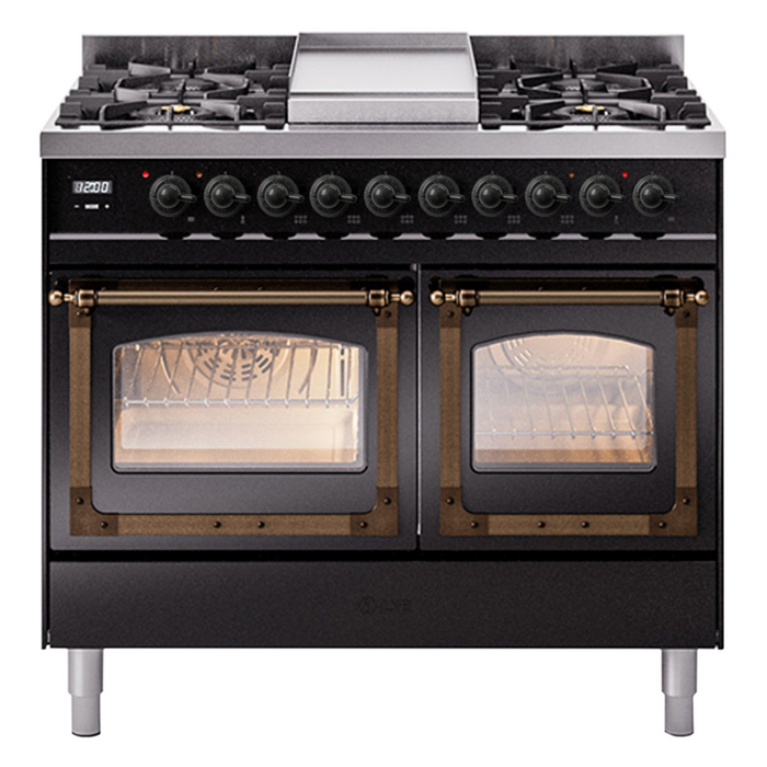 ILVE Nostalgie II Noblesse 40" Dual Fuel Range with 9 Sealed Burners + Griddle, Triple Glass Door - UND40FNMP