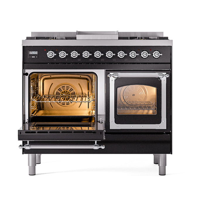 ILVE Nostalgie II Noblesse 40" Dual Fuel Range with 9 Sealed Burners + Griddle, Triple Glass Door - UND40FNMP