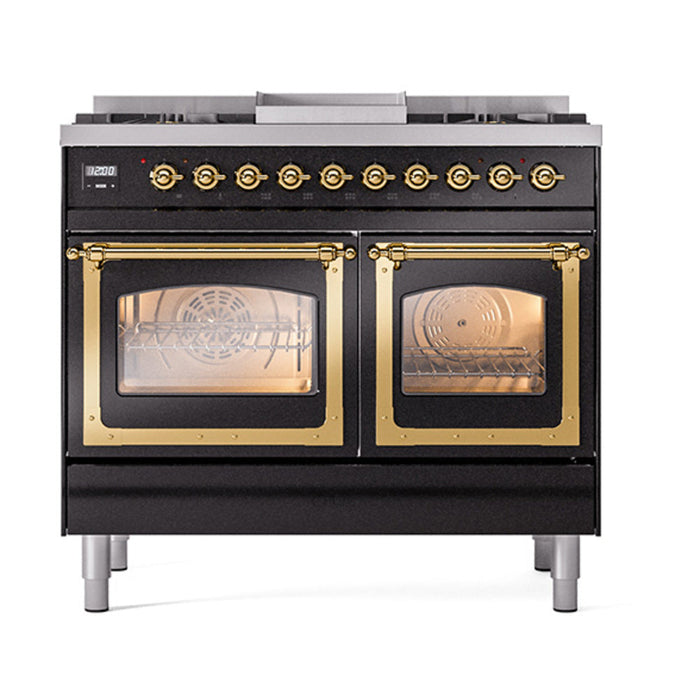 ILVE Nostalgie II Noblesse 40" Dual Fuel Range with 9 Sealed Burners + Griddle, Triple Glass Door - UND40FNMP