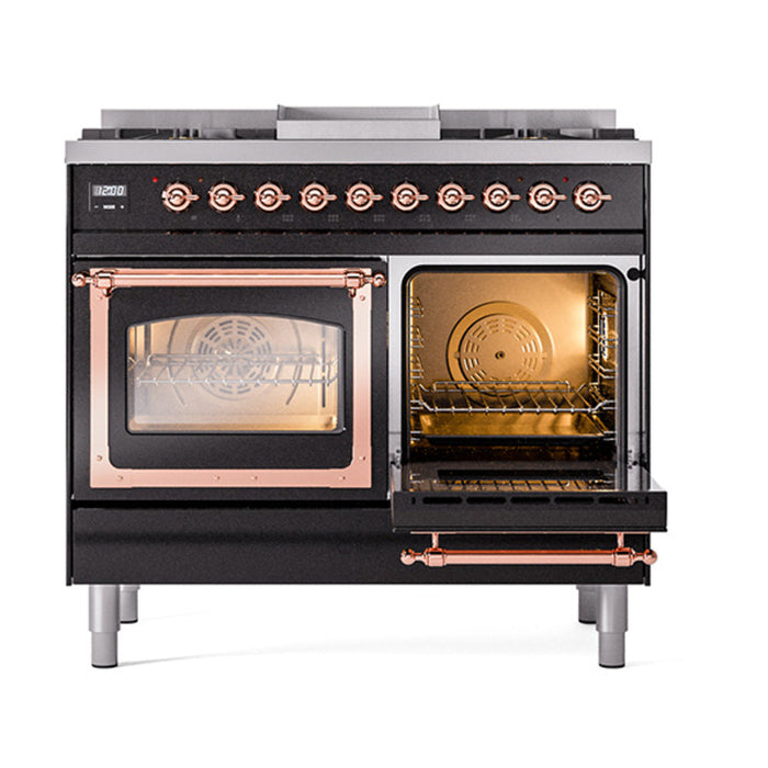 ILVE Nostalgie II Noblesse 40" Dual Fuel Range with 9 Sealed Burners + Griddle, Triple Glass Door - UND40FNMP