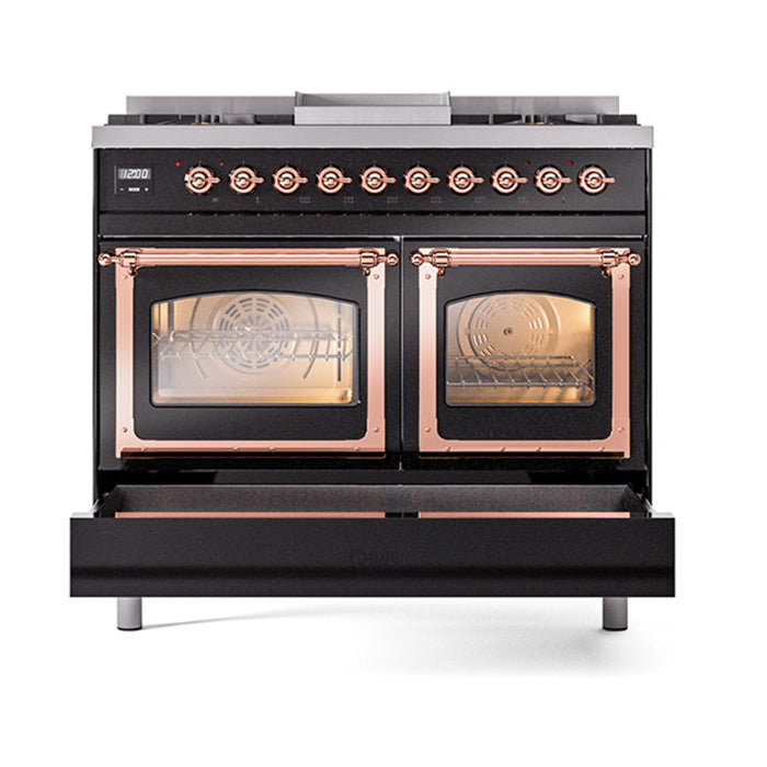 ILVE Nostalgie II Noblesse 40" Dual Fuel Range with 9 Sealed Burners + Griddle, Triple Glass Door - UND40FNMP