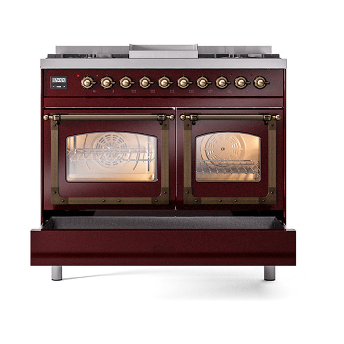 ILVE Nostalgie II Noblesse 40" Dual Fuel Range with 9 Sealed Burners + Griddle, Triple Glass Door - UND40FNMP