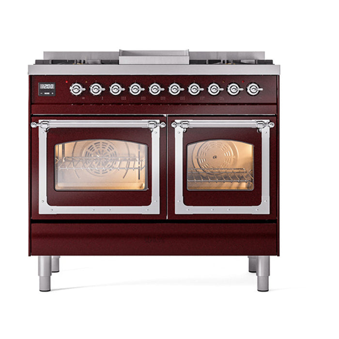 ILVE Nostalgie II Noblesse 40" Dual Fuel Range with 9 Sealed Burners + Griddle, Triple Glass Door - UND40FNMP