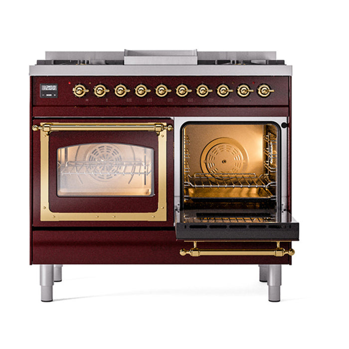 ILVE Nostalgie II Noblesse 40" Dual Fuel Range with 9 Sealed Burners + Griddle, Triple Glass Door - UND40FNMP