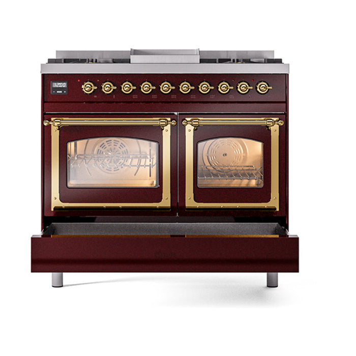 ILVE Nostalgie II Noblesse 40" Dual Fuel Range with 9 Sealed Burners + Griddle, Triple Glass Door - UND40FNMP