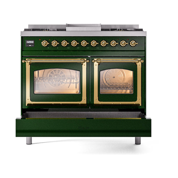 ILVE Nostalgie II Noblesse 40" Dual Fuel Range with 9 Sealed Burners + Griddle, Triple Glass Door - UND40FNMP