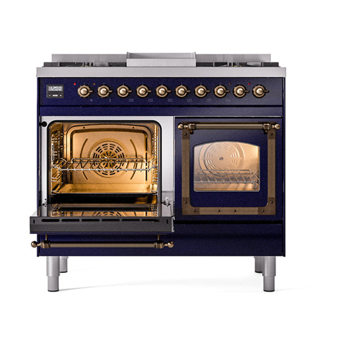 ILVE Nostalgie II Noblesse 40" Dual Fuel Range with 9 Sealed Burners + Griddle, Triple Glass Door - UND40FNMP