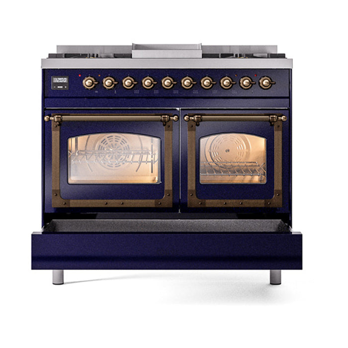 ILVE Nostalgie II Noblesse 40" Dual Fuel Range with 9 Sealed Burners + Griddle, Triple Glass Door - UND40FNMP