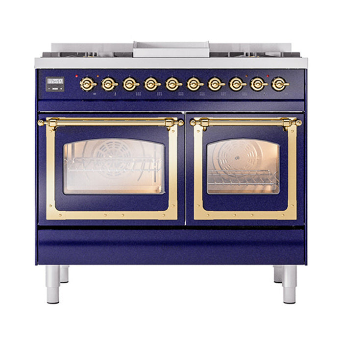 ILVE Nostalgie II Noblesse 40" Dual Fuel Range with 9 Sealed Burners + Griddle, Triple Glass Door - UND40FNMP