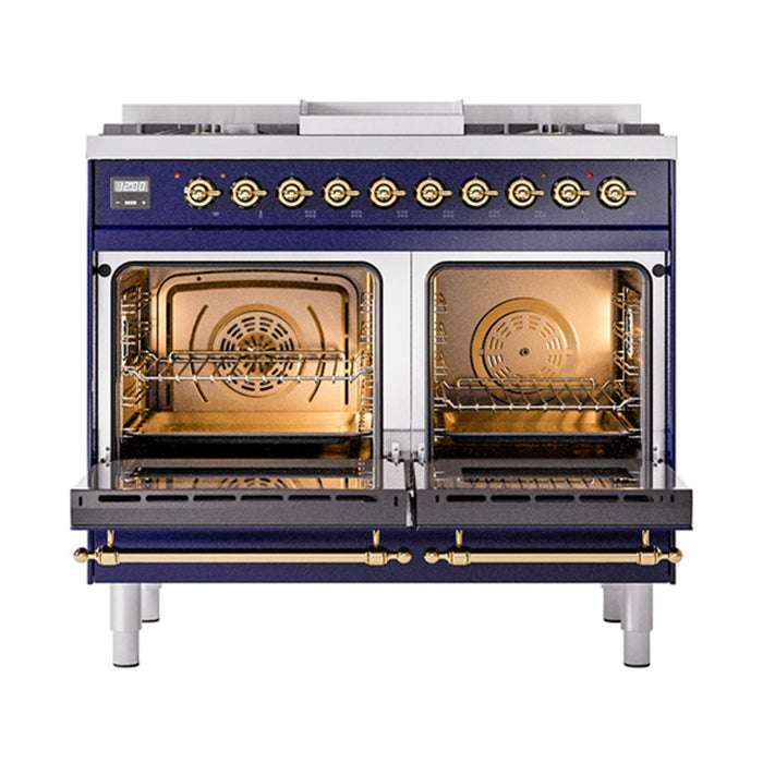 ILVE Nostalgie II Noblesse 40" Dual Fuel Range with 9 Sealed Burners + Griddle, Triple Glass Door - UND40FNMP