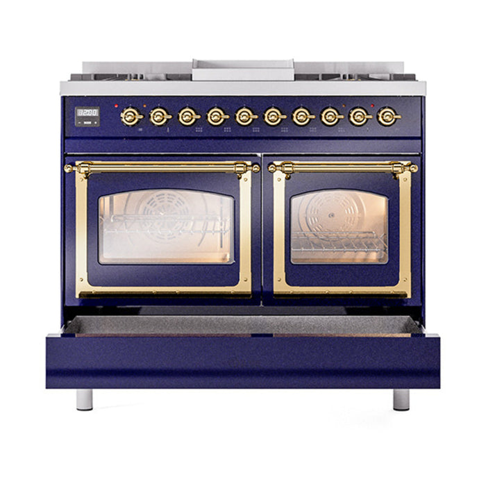 ILVE Nostalgie II Noblesse 40" Dual Fuel Range with 9 Sealed Burners + Griddle, Triple Glass Door - UND40FNMP