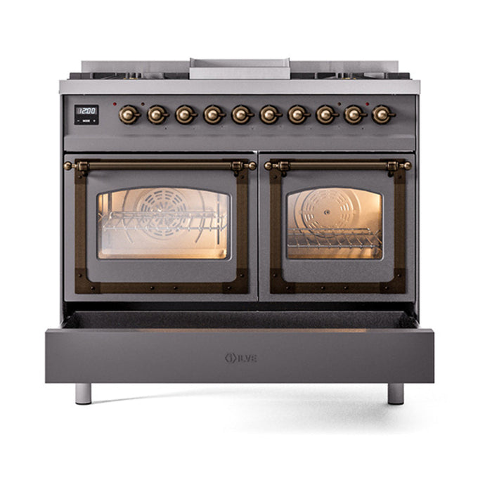 ILVE Nostalgie II Noblesse 40" Dual Fuel Range with 9 Sealed Burners + Griddle, Triple Glass Door - UND40FNMP