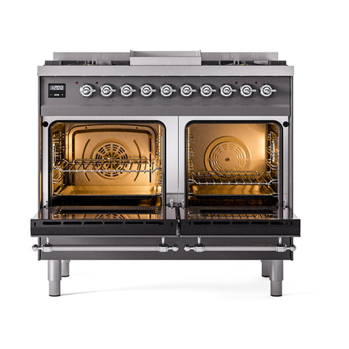 ILVE Nostalgie II Noblesse 40" Dual Fuel Range with 9 Sealed Burners + Griddle, Triple Glass Door - UND40FNMP