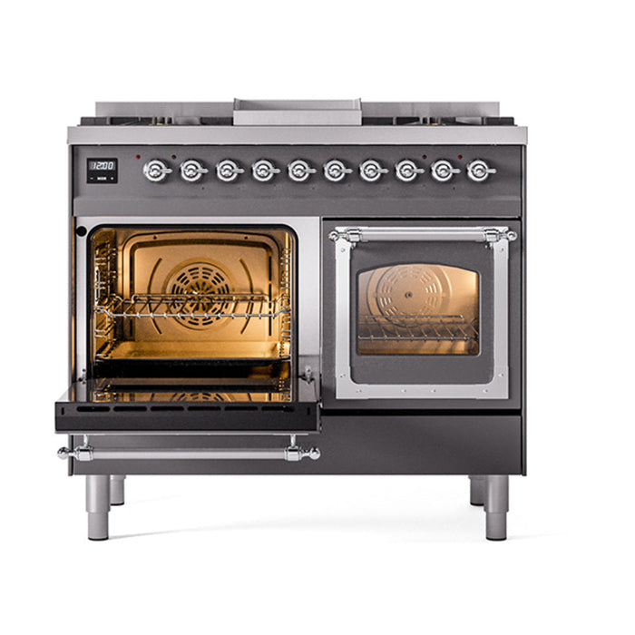 ILVE Nostalgie II Noblesse 40" Dual Fuel Range with 9 Sealed Burners + Griddle, Triple Glass Door - UND40FNMP