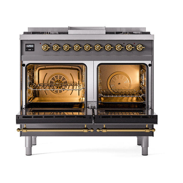 ILVE Nostalgie II Noblesse 40" Dual Fuel Range with 9 Sealed Burners + Griddle, Triple Glass Door - UND40FNMP