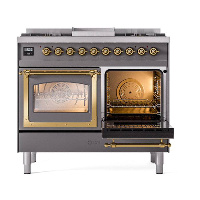 ILVE Nostalgie II Noblesse 40" Dual Fuel Range with 9 Sealed Burners + Griddle, Triple Glass Door - UND40FNMP