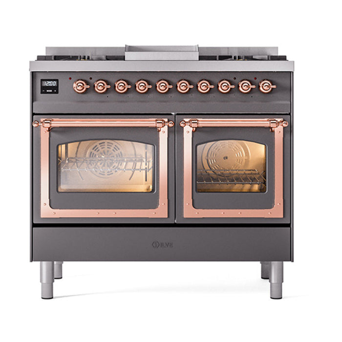 ILVE Nostalgie II Noblesse 40" Dual Fuel Range with 9 Sealed Burners + Griddle, Triple Glass Door - UND40FNMP