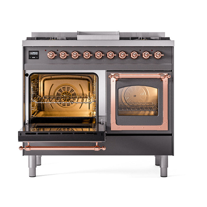 ILVE Nostalgie II Noblesse 40" Dual Fuel Range with 9 Sealed Burners + Griddle, Triple Glass Door - UND40FNMP