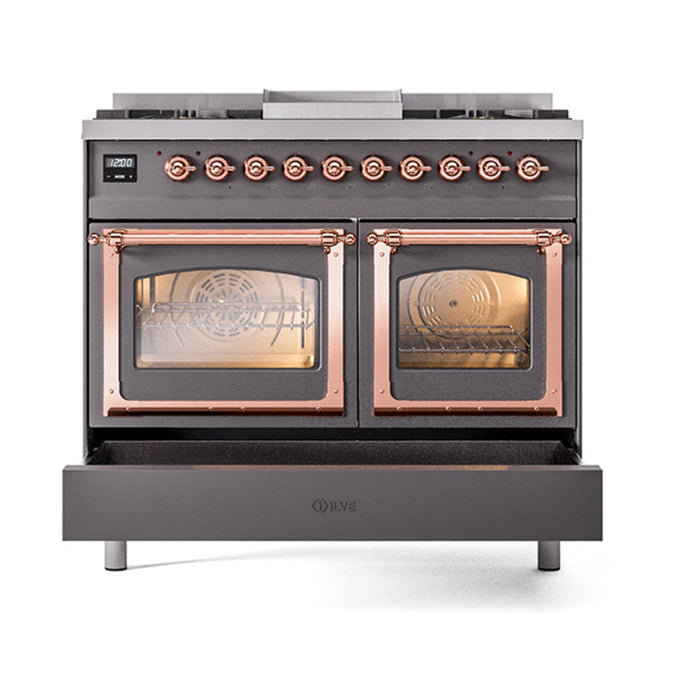 ILVE Nostalgie II Noblesse 40" Dual Fuel Range with 9 Sealed Burners + Griddle, Triple Glass Door - UND40FNMP