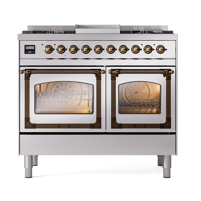 ILVE Nostalgie II Noblesse 40" Dual Fuel Range with 9 Sealed Burners + Griddle, Triple Glass Door - UND40FNMP