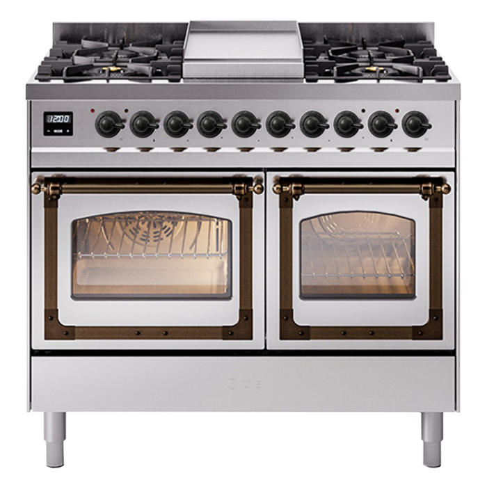 ILVE Nostalgie II Noblesse 40" Dual Fuel Range with 9 Sealed Burners + Griddle, Triple Glass Door - UND40FNMP