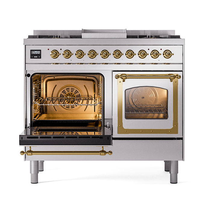 ILVE Nostalgie II Noblesse 40" Dual Fuel Range with 9 Sealed Burners + Griddle, Triple Glass Door - UND40FNMP