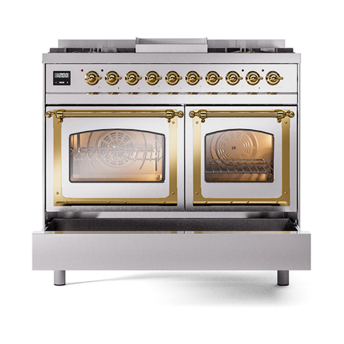 ILVE Nostalgie II Noblesse 40" Dual Fuel Range with 9 Sealed Burners + Griddle, Triple Glass Door - UND40FNMP